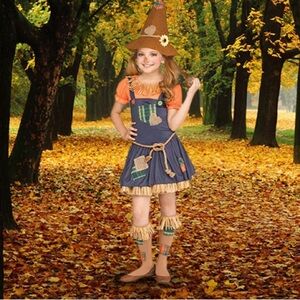 Girls 3 Piece Scarecrow Costume Size Small 6/6X